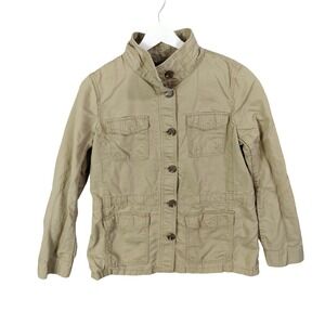 Talbots Women Utility Safari Linen Blend Jacket S Tan Khaki Military Field Coat